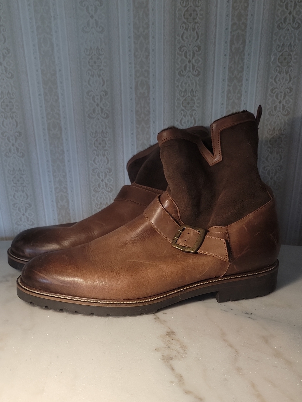 Men's Ross&Snow Brown Leather Boots Size 14